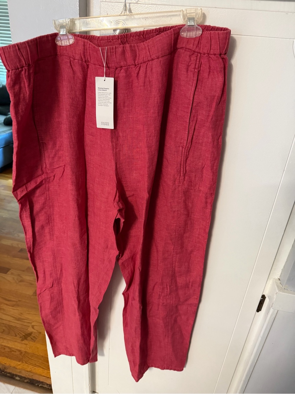 NWT Eileen Fisher Organic linen Delave Lantern Pants Geranium color.